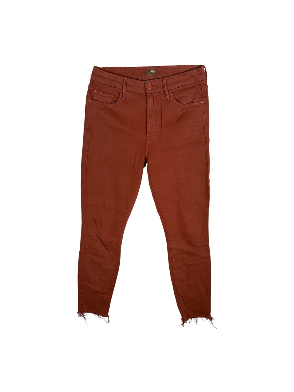 MOTHER Jeans The Looker Ankle Fray Slim Pants High Rise Orange Red 26
